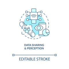 Fototapeta premium Data sharing, perception turquoise concept icon. IoT business opportunities abstract idea thin line illustration. Isolated outline drawing. Editable stroke. Arial, Myriad Pro-Bold fonts used