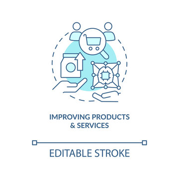 Improve products, services turquoise concept icon. Involve IoT in business benefits abstract idea thin line illustration. Isolated outline drawing. Editable stroke. Arial, Myriad Pro-Bold fonts used