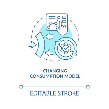 Changing consumption model turquoise concept icon. Customers behavior strategy abstract idea thin line illustration. Isolated outline drawing. Editable stroke. Arial, Myriad Pro-Bold fonts used