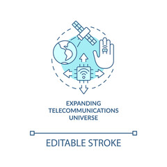 Expand telecommunication universe turquoise concept icon. IoT technology. Innovation abstract idea thin line illustration. Isolated outline drawing. Editable stroke. Arial, Myriad Pro-Bold fonts used