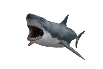 Great White Shark attacking. 3D render isolated on transparent background.
