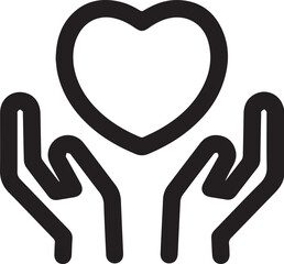 Obraz premium Hands with heart outline icon. linear style sign for mobile concept and web design. Charity simple line vector icon. Love symbol, logo illustration