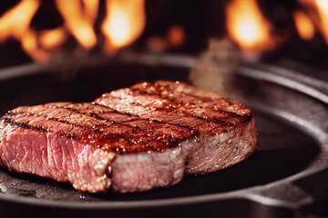 Delicious Cook Meat Steak and Black Copy space Background For Menu Restaurant or Recipe Text and Advisement.