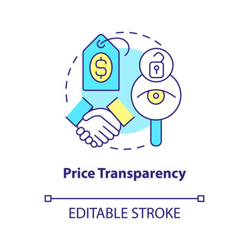 Price transparency concept icon. Healthcare industry trend. Medical cost sharing abstract idea thin line illustration. Isolated outline drawing. Editable stroke. Arial, Myriad Pro-Bold fonts used