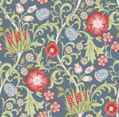 Floral seamless pattern with field of flowers on gray background. Vector illustration. - 539970432