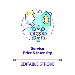 Service price and intensity concept icon. Medical spending. Costly healthcare reason abstract idea thin line illustration. Isolated outline drawing. Editable stroke. Arial, Myriad Pro-Bold fonts used