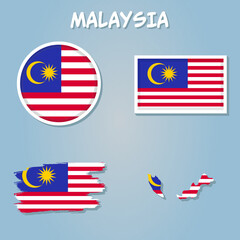 Vector map of Malaysia with the image of the national flag.