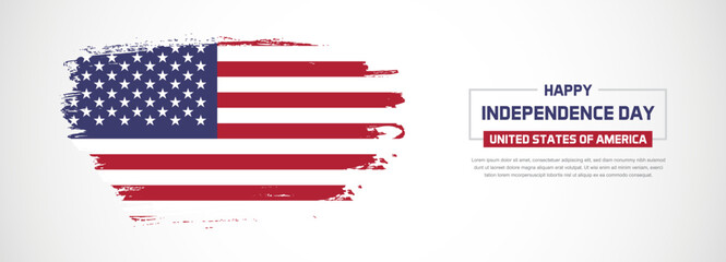 Abstract flag of United States of America on hand drawn brush strokes. Happy Independence Day with grunge style vector background