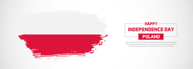Abstract flag of Poland on hand drawn brush strokes. Happy Independence Day with grunge style vector background
