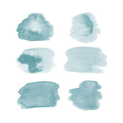 Set of blue watercolor brushes blot stripe for design.
