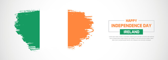 Abstract flag of Ireland on hand drawn brush strokes. Happy Independence Day with grunge style vector background