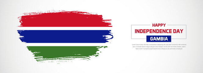 Abstract flag of Gambia on hand drawn brush strokes. Happy Independence Day with grunge style vector background