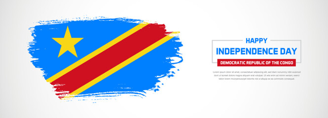 Abstract flag of Democratic Republic of the Congo on hand drawn brush strokes. Happy Independence Day with grunge style vector background