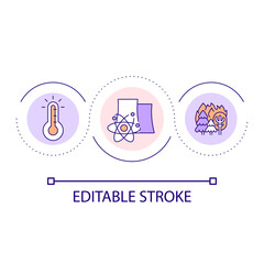 Beware of wildlife near nuclear plant loop concept icon. Radioactive materials heating risk abstract idea thin line illustration. Isolated outline drawing. Editable stroke. Arial font used