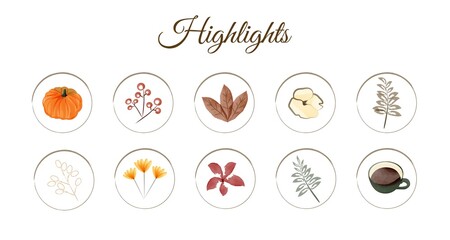 Fototapeta premium Autumn Icons for Highlights in watercolour style