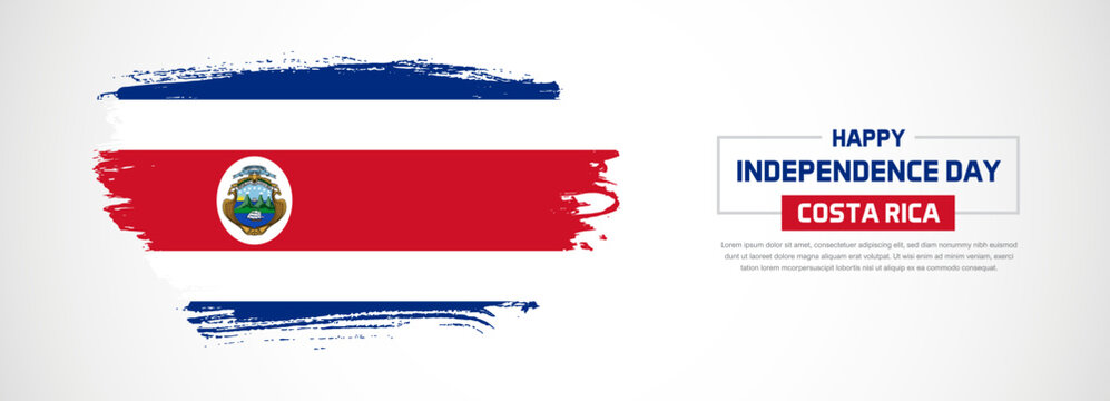 Abstract flag of Costa Rica on hand drawn brush strokes. Happy Independence Day with grunge style vector background