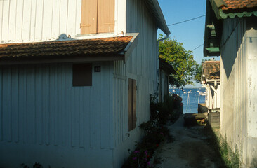 Village du Canon, maisons d'ostréiculteurs, Cap Ferret, Bassin d'Arcachon, 33, Gironde