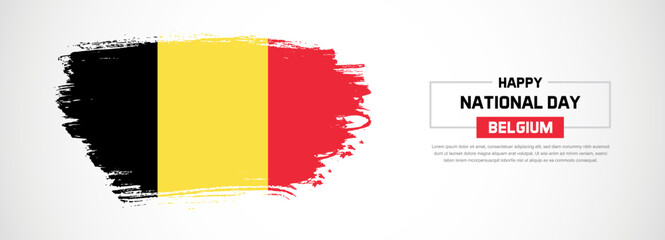 Abstract flag of Belgium on hand drawn brush strokes. Happy Independence Day with grunge style vector background
