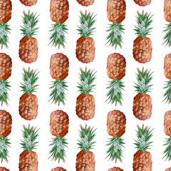 Fototapeta premium Watercolor seamless pattern with pineapples. Tropical pattern for fabric and paper