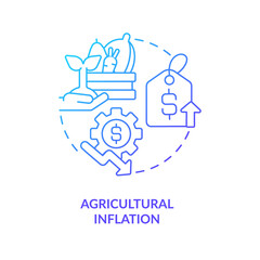 Agricultural inflation blue gradient concept icon. Increasing food prices. Grow farm product costs abstract idea thin line illustration. Isolated outline drawing. Myriad Pro-Bold fonts used