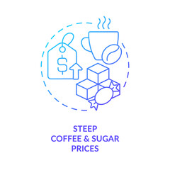 Coffee and sugar inflation blue gradient concept icon. High costs. Increasing agro products prices abstract idea thin line illustration. Isolated outline drawing. Myriad Pro-Bold fonts used