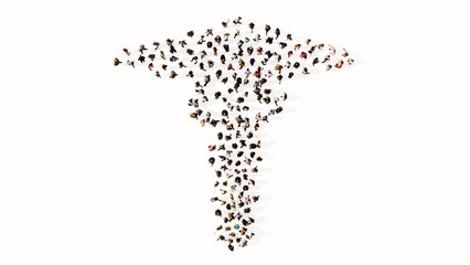Concept or conceptual large gathering  of people forming the image of the caduceus as a medical symbol. A 3d illustration metaphor for emergency, ambulance, hospital, pharmacy, health and medicine