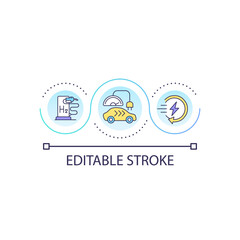 Hydrogen powered charging station loop concept icon. Alternative energy. Hydrogen fueled car advantage abstract idea thin line illustration. Isolated outline drawing. Editable stroke. Arial font used