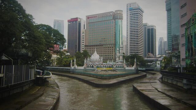 A static wide shot of old mosque - Masjid Jamek