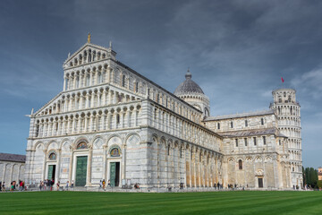 Fototapeta na wymiar Pisa, Italy, 14 April 2022: View of the Cathedral and the leaning tower