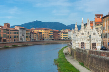Pisa, Italy,  14 April 2022: "Santa Maria della Spina" church on the banks of the Arno river