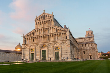 Pisa, Italy, 14 April 2022:  View of the Cathedral at twilight