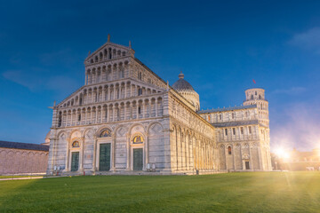Pisa, Italy, 14 April 2022:  View of the Cathedral at twilight