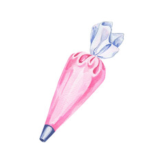 watercolor illustration for pastry chefs. pastry bag with cream or icing. kitchen design, menus and cards. for cafes, pastry shops and restaurants