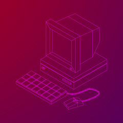 Retro computer with monitor mouse and keyboard. Business concept