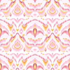 Colorful ikat pattern in vintage style. Elegant ethnic background. Hand drawn oriental art. Seamless geometric vintage texture.	