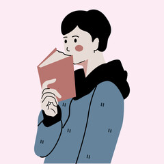 Young muslim man memorizing quran illustration