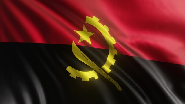 The waving flag of Angola in the best quality with a fabric texture. Slow motion. 4K loop animation.