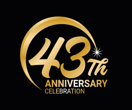 43th Anniversary ordinal number Counting vector art illustration in stunning font on gold color on black background