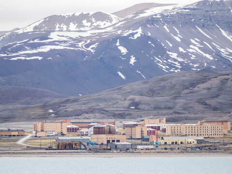 A view of the abandoned coal mining town of Pyramiden, Spitsbergen, Svalbard