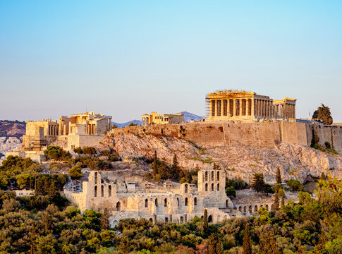 Acropolis at sunset, UNESCO World Heritage Site, Athens, Attica