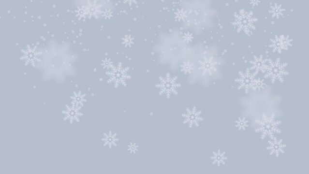 冬空に雪の結晶が舞うアニメーション動画素材　ホワイト