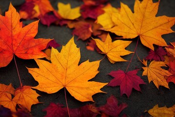 Naklejka na ściany i meble 3D illustration - 00025 - Colorful Autumn Maple Leaves On The Ground