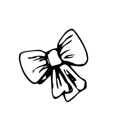 Picture hand made from black line. Merry Christmas holiday ribbon, New Year
