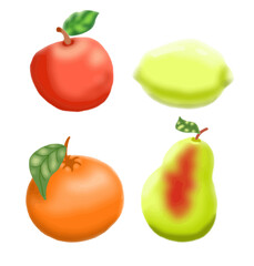 set of watercolor fruits painted by hand. Vector illustration of individual isolated design elements on  white background. Fruit art for menu design, wallpaper, background.