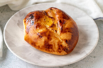 Turkish pogaca with cheddar. Traditional flavors. Pogaca on gray background. close up