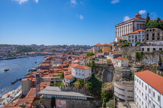 View of the terracotta rooftops of The Ribeira district overlooking the Douro River, UNESCO World Heritage Site, Porto, Norte