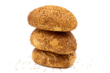 Turkish sesame and cheddar pogaca. Traditional flavors. Pogaca isolated on white background. close up