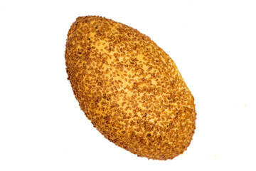 Turkish sesame and cheddar pogaca. Traditional flavors. Pogaca isolated on white background. Top view