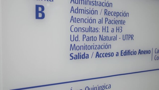 floor signal inside a clinic private hospital written in Spanish on white board 