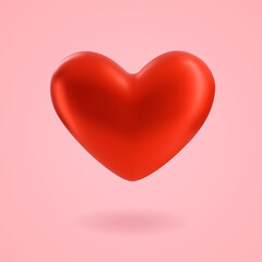 Red Heart on Pink Background 3d. Cute Vector Clipart for Holiday Design